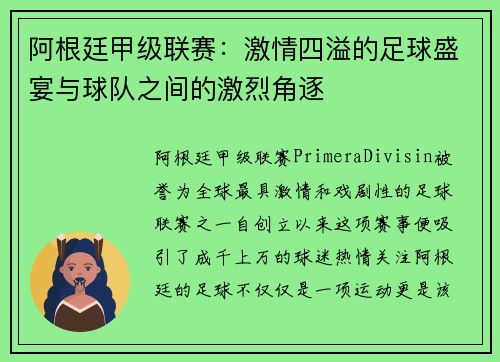 阿根廷甲级联赛：激情四溢的足球盛宴与球队之间的激烈角逐
